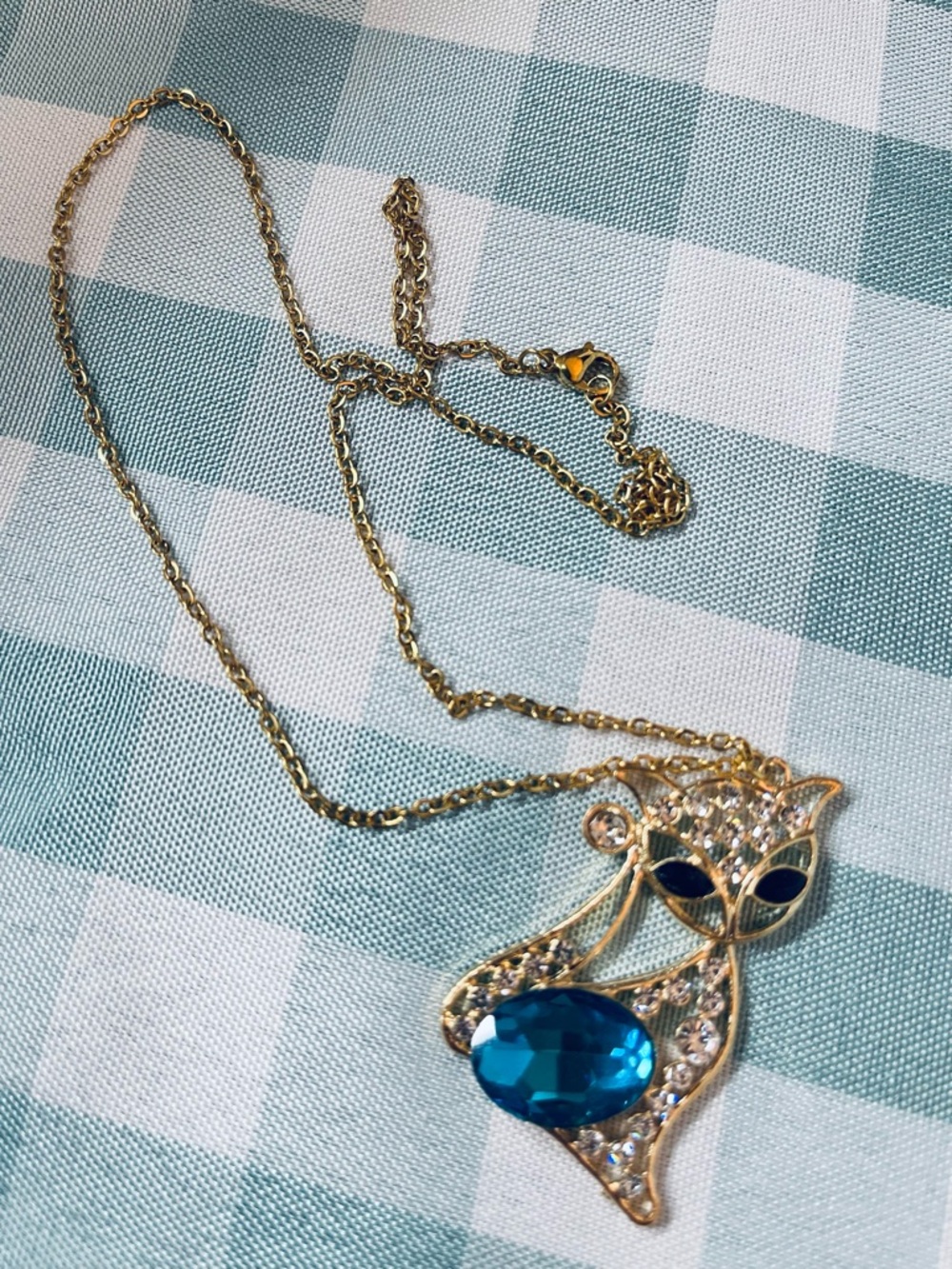Gold-Tone Blue Crystal Fox Pendant Necklace